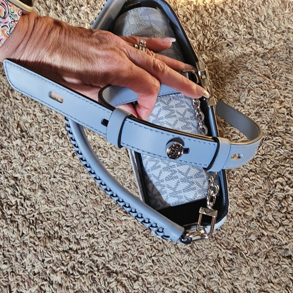 Michael Kors Blue Monogram Shoulder Bag - Picture 7 of 8